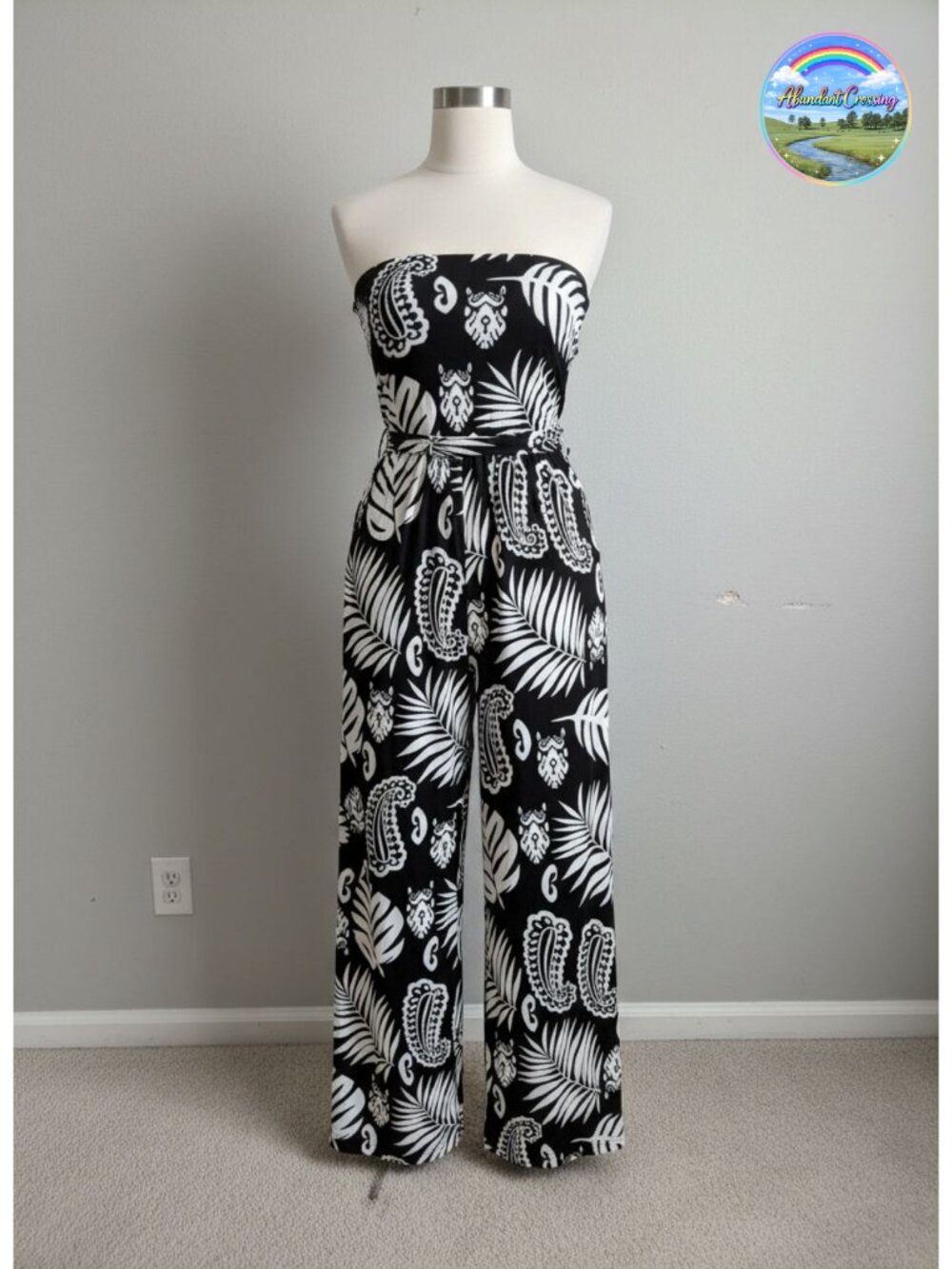 Strapless Jumpsuit Women Floral Wide Leg Romper Sleeveless One Piece